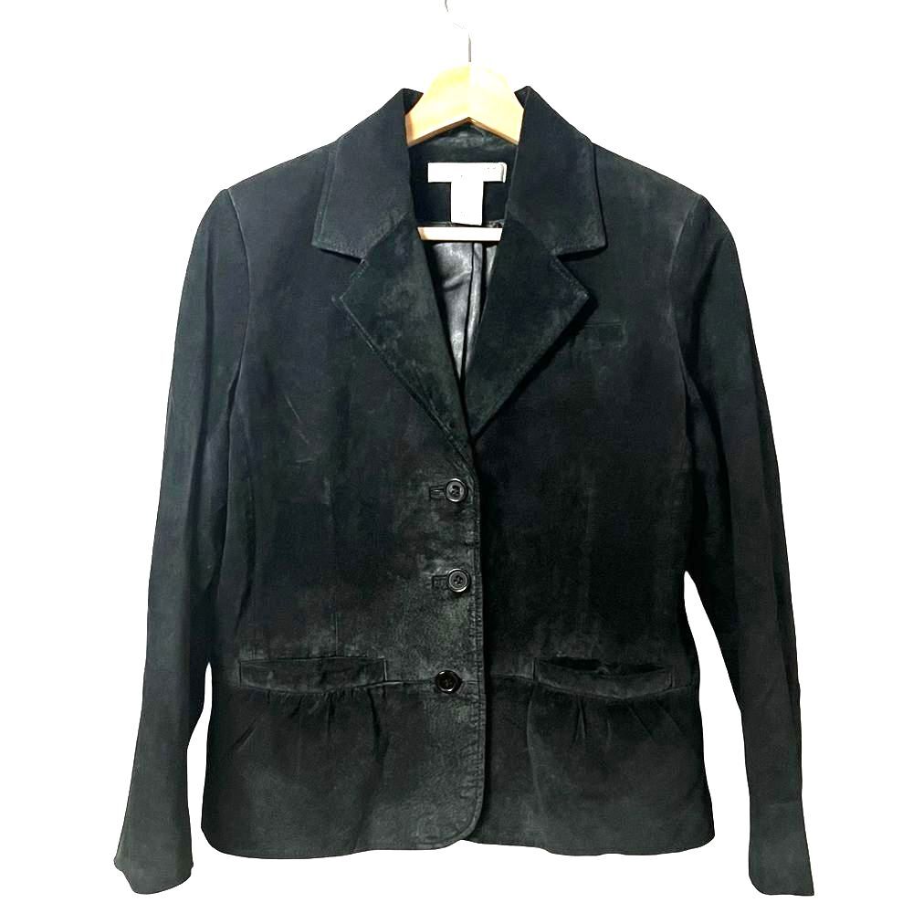 Pursuits Ltd Black Suede Blazer Jacket Sz PM Minimalist Capsule Classic Career
